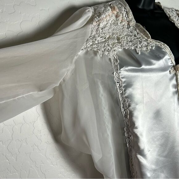 Coquette Victorian Satin Dress Lace Sheer Ruffles Fairy White Tunic Mini Dress - Picture 8 of 9